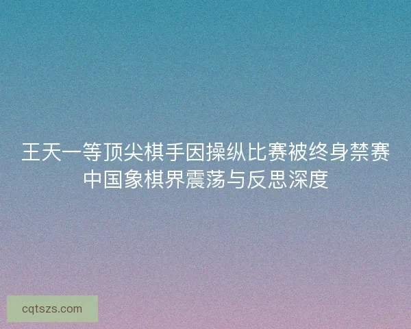 王天一等顶尖棋手因操纵比赛被终身禁赛中国象棋界震荡与反思深度
